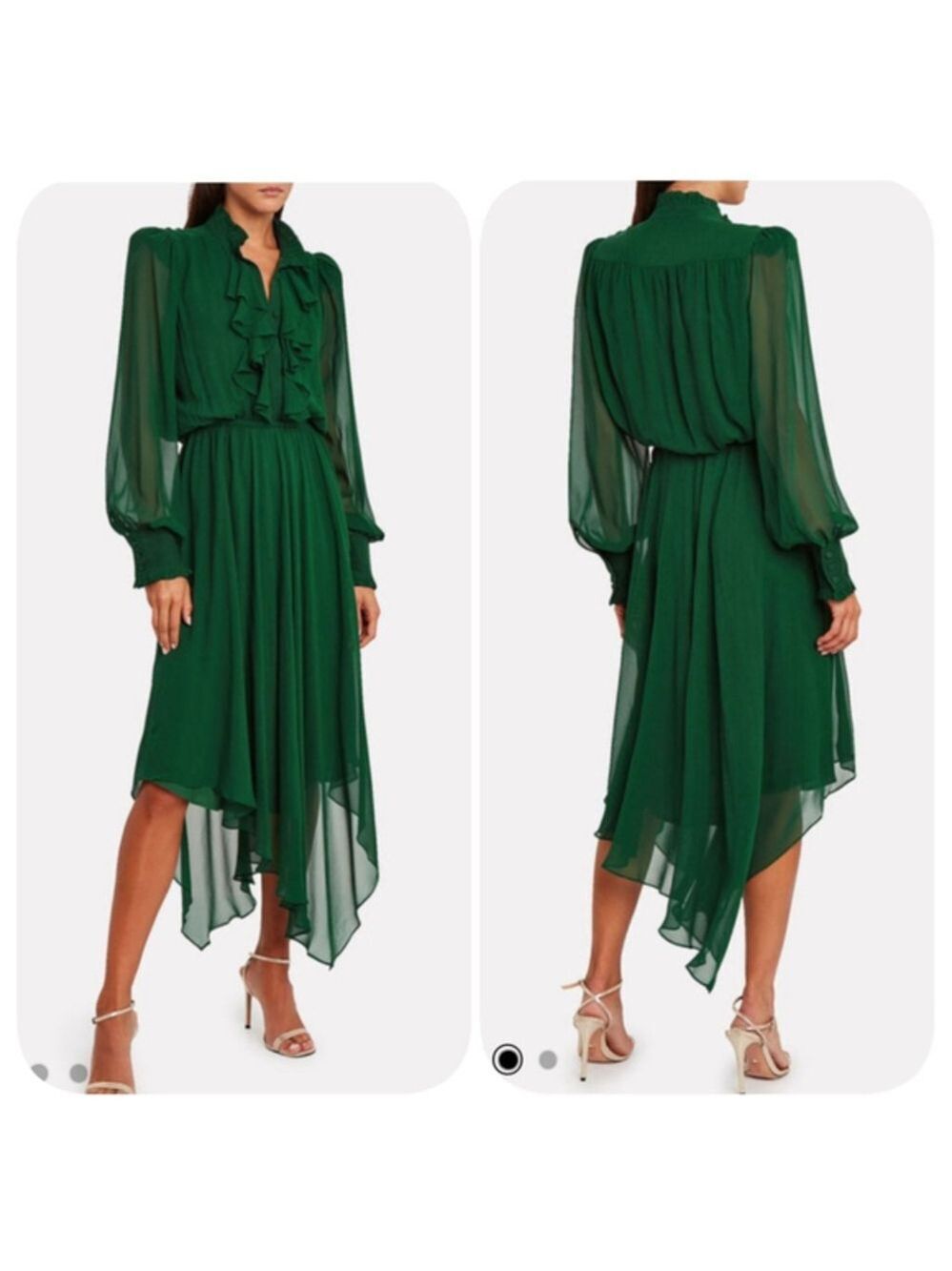 Divine Heritage Crepe Ruffle Silk Front Dress Green Sz XS